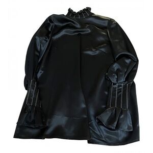 Zoey W. Black satin feeling top dramatic ruffle sleeve high neck pleated Sz S